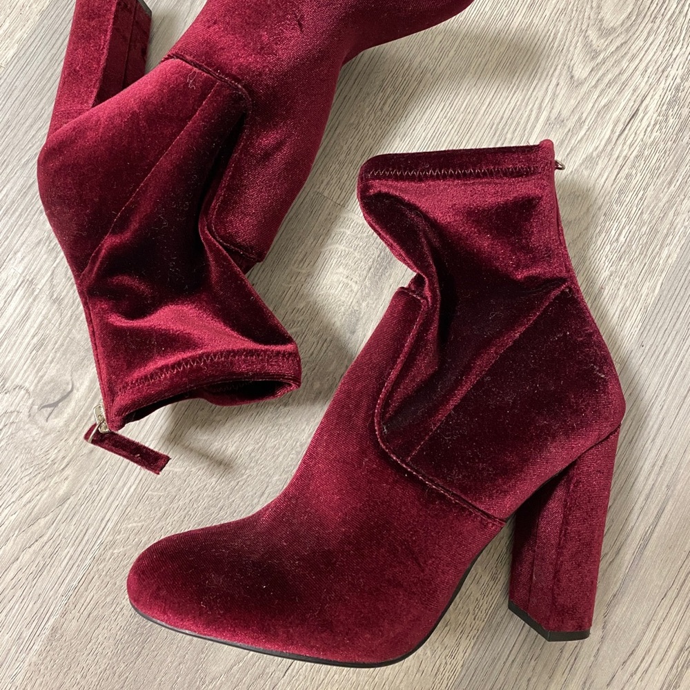 Steve Madden Velvet Ankle Sock Bootie Heels